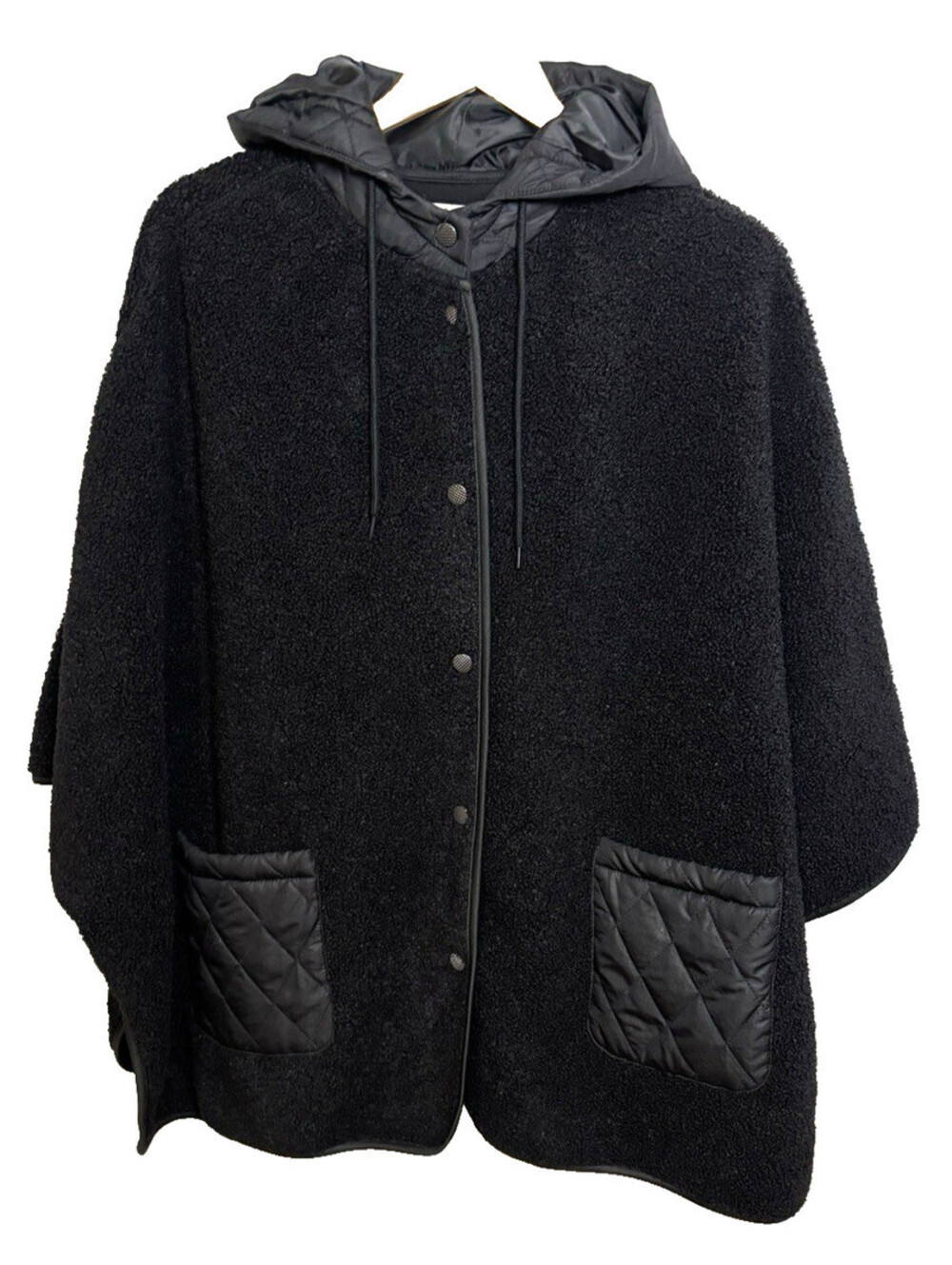 Rachel Zoe Hooded Cape Poncho Black Boho Front Pockets  Size Small
